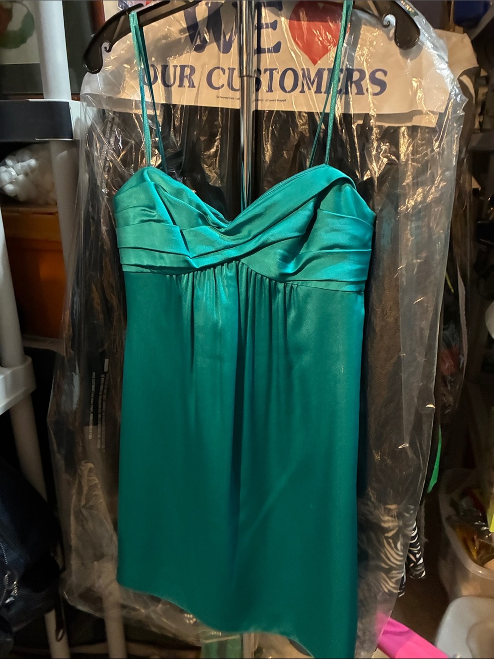 BCBGMaxAzria Teal Satin Mini Dress with Spaghetti Straps